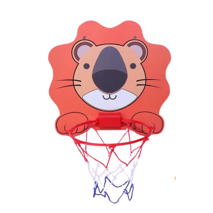 Children's basketball hoop designed like a cartoon tiger's face.