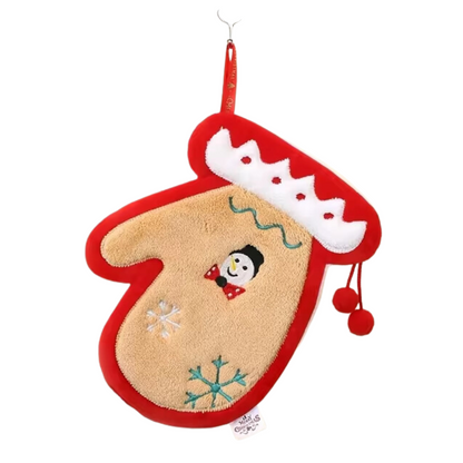 Brown Christmas Gloves With Red Outline Design Christmas Hanging Towel In A White Background