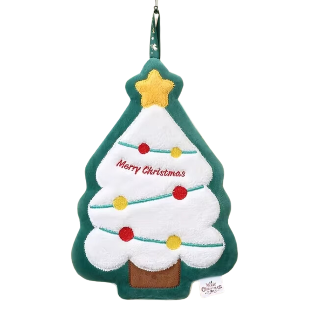 White Christmas Tree With Green Outline  Design Christmas Hanging Towel In A White Background