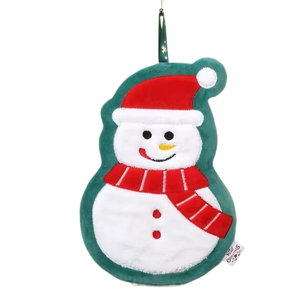 Snowman With Red Scarf And Hat And Green Outline Design Christmas Hanging Towel In A White Background