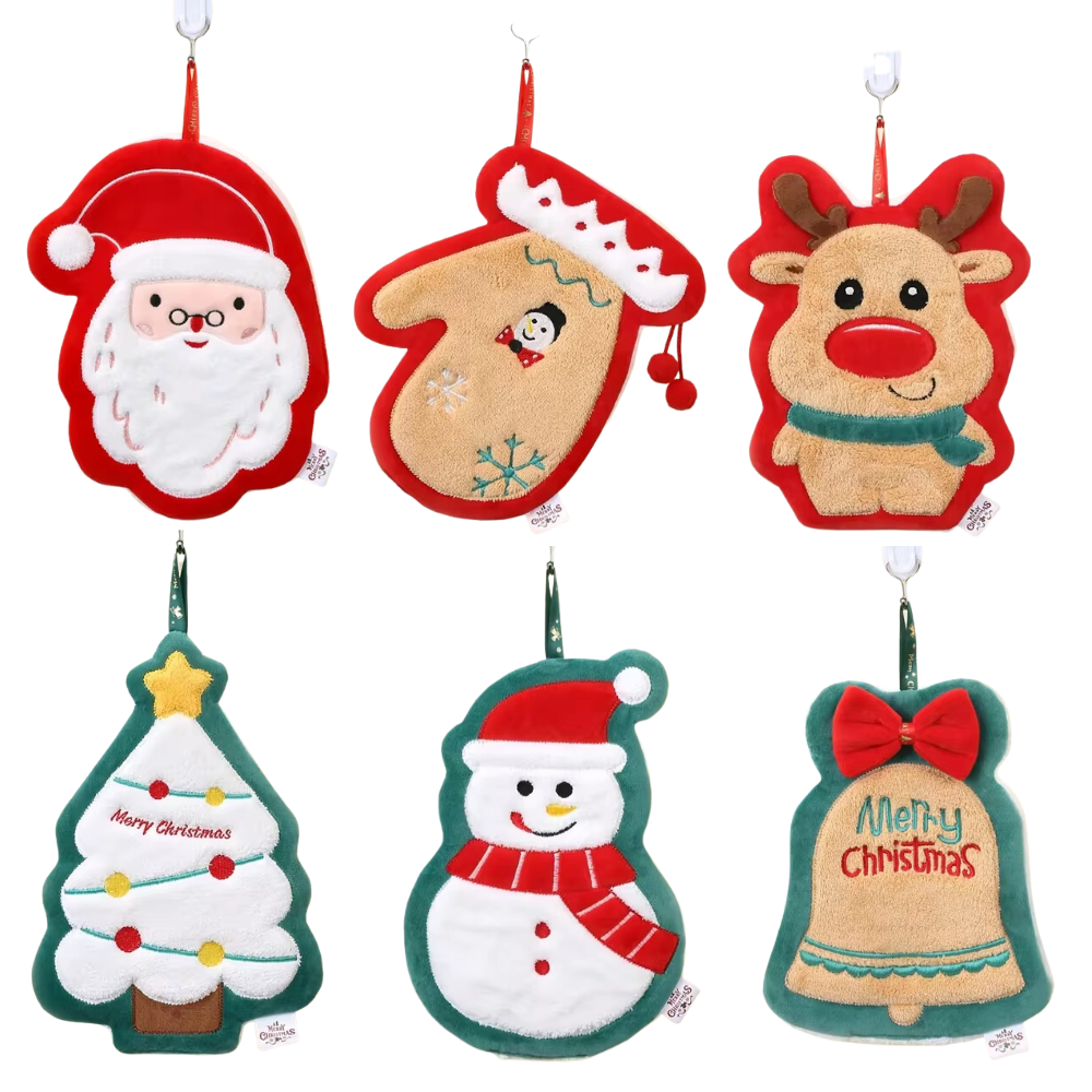 Six Christmas Themed Hanging Towel In A White Background