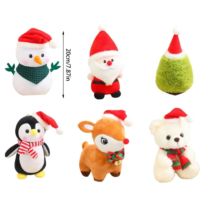 Six Christmas Stuffed Animal Plush Toys In A White Background