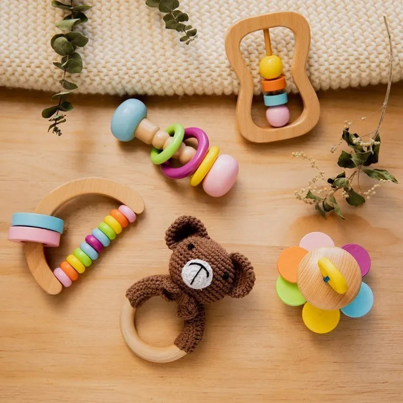 Wooden Rattle Baby Toy Set
