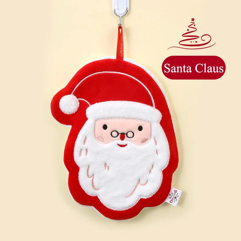 Red And White Santa Clause Design Christmas Hanging Towel With Text "Santa Claus" In A Nude Color Background