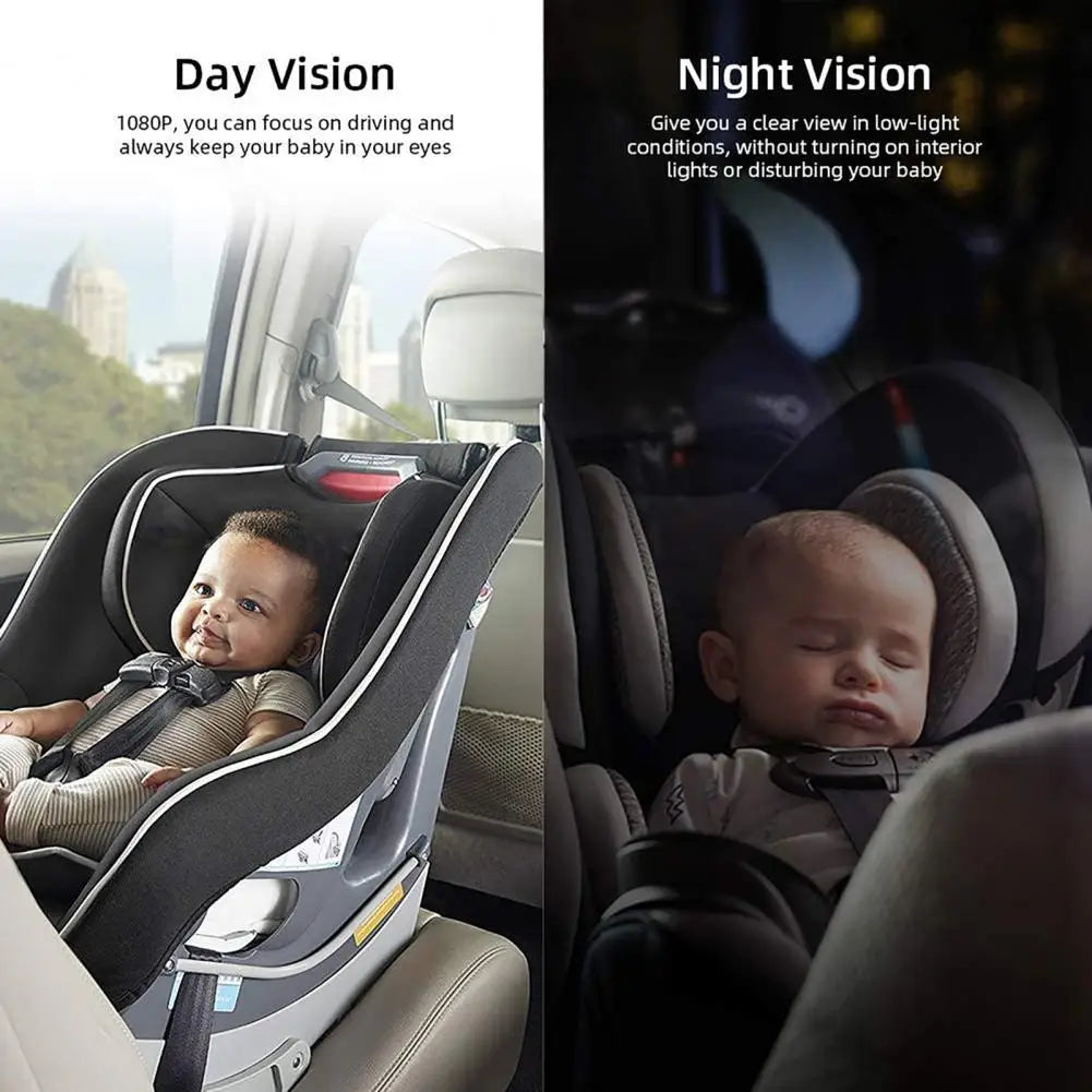 a photo representing the night and day vision difference of Car Seat Baby Monitor with Camera